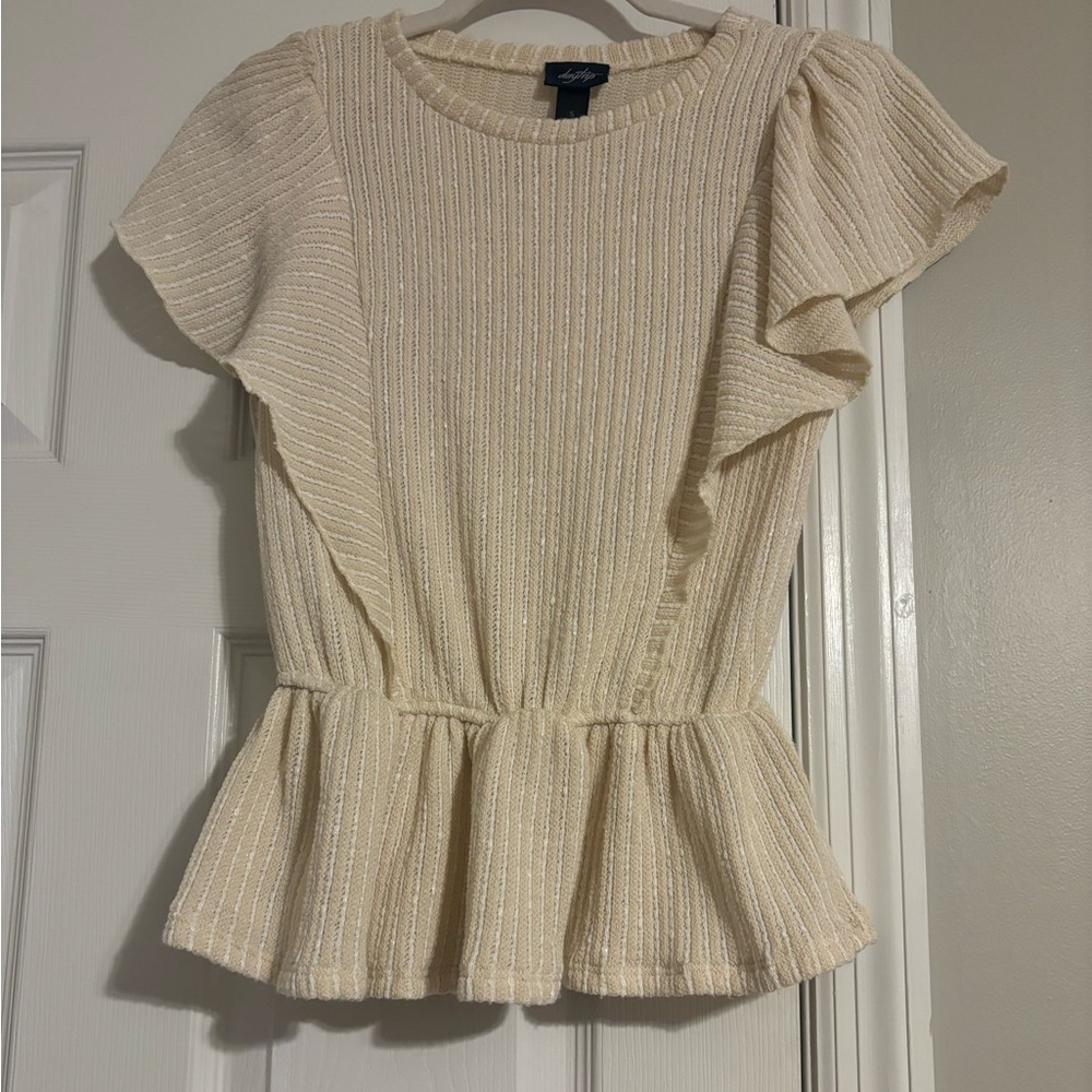 Daytrip Cream Cuffed Sleeve Peplum Blouse